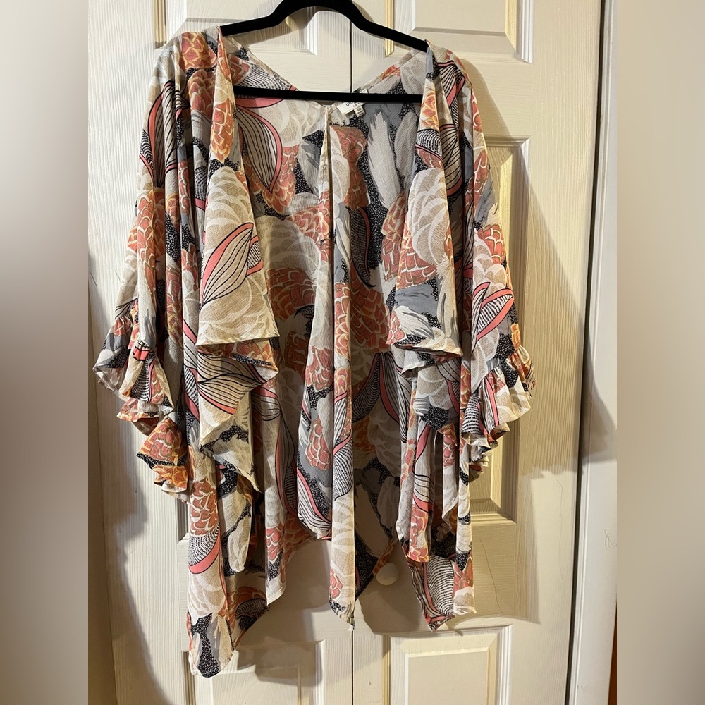 Umgee Floral Kimono Cardigan in Cream, Pink, Black